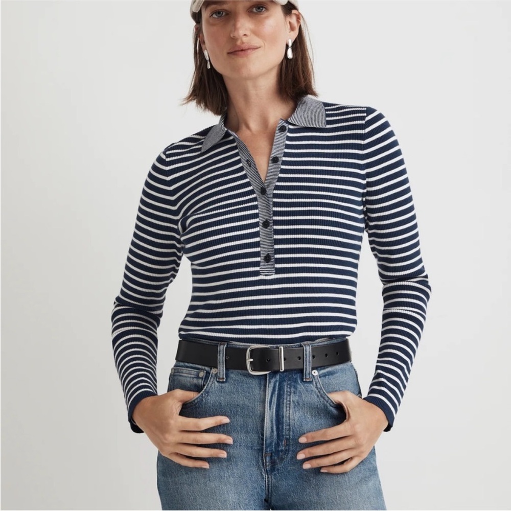 Madewell Signature Knit Polo Stripe Tee Small
